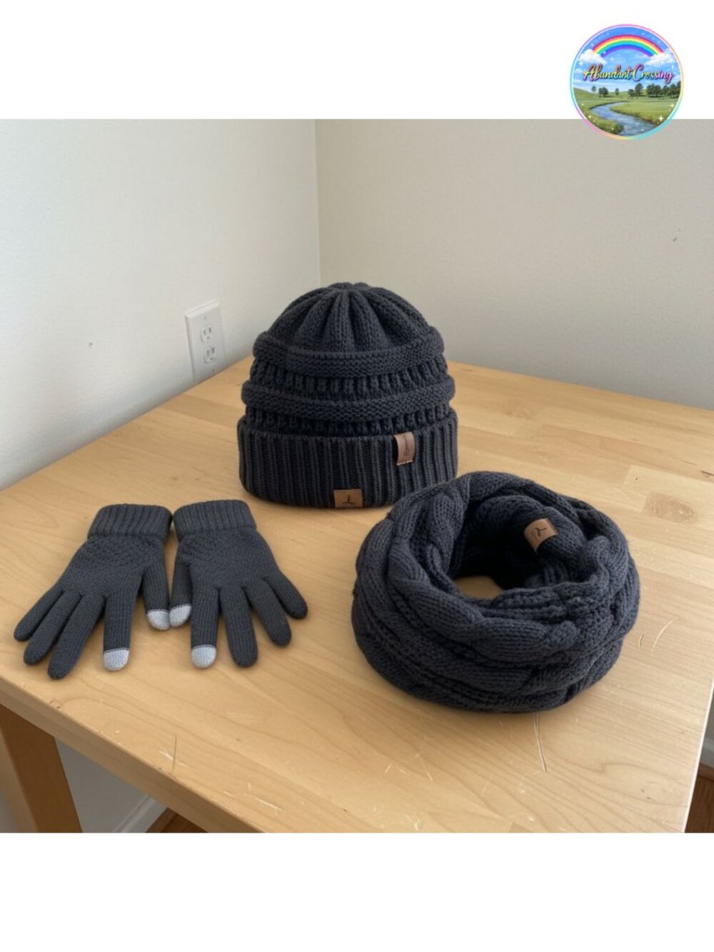 3-Piece Winter Beanie Hat Scarf Gloves Set Fleece Knit Acrylic
